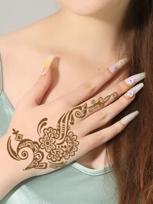 2 piezas Plantilla de tatuaje ahuecada con patrón de flores - Negro - Ver 2