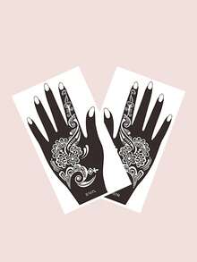 2 piezas Plantilla de tatuaje ahuecada con patrón de flores - Negro - Ver 3