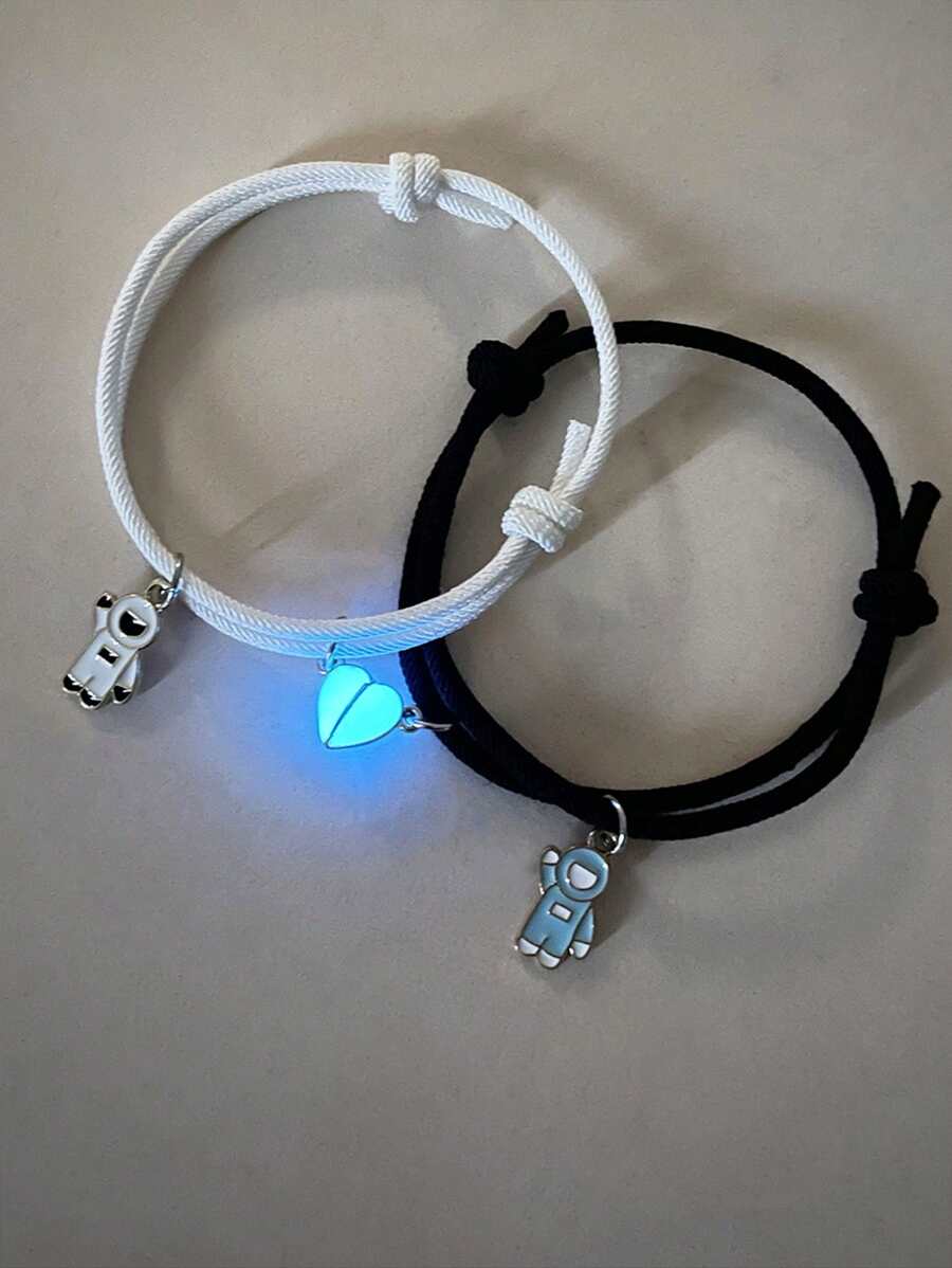 2件套发光宇航员吊坠情侣手链，日常装饰 - 彩色 - 查看 1