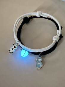 2件套发光宇航员吊坠情侣手链，日常装饰 - 彩色 - 查看 4