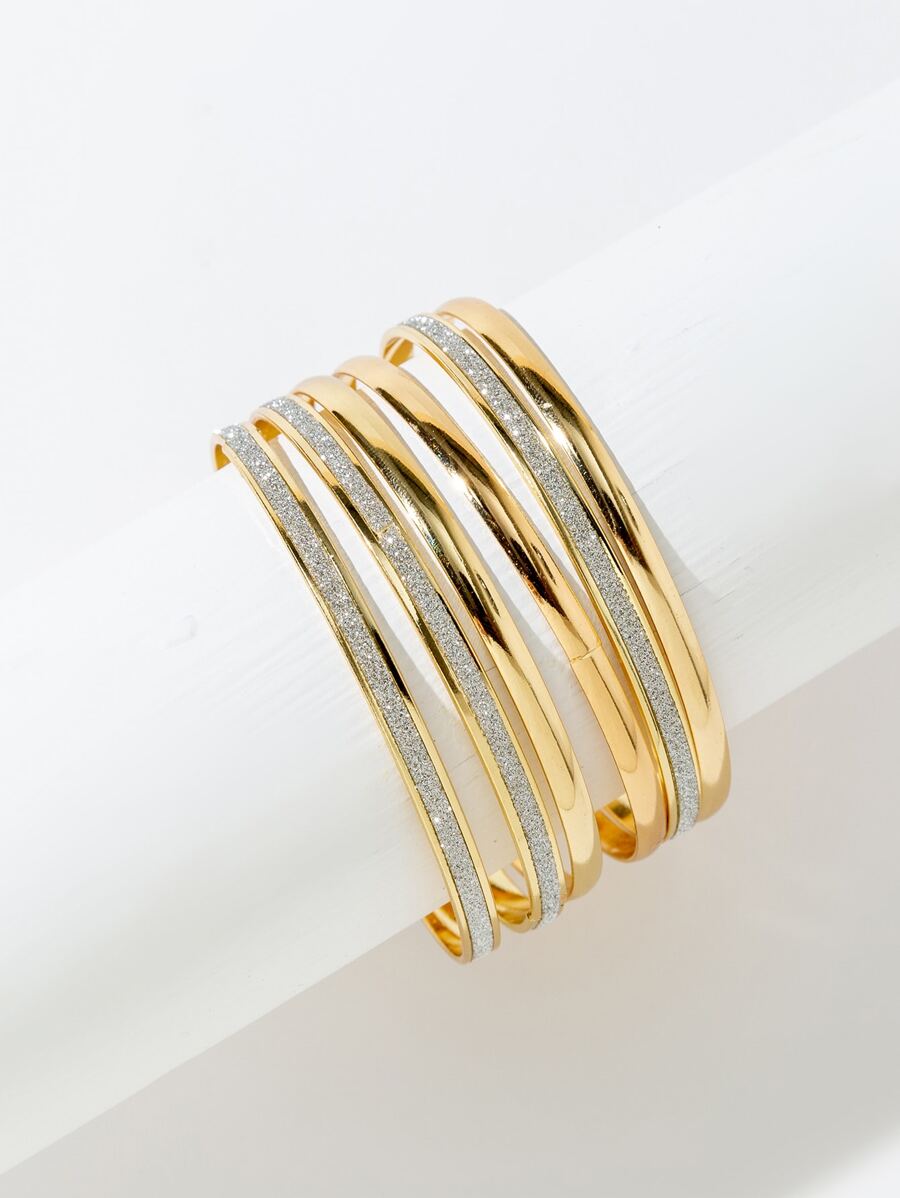 6pcs Women's Metal Chain Rhinestone Decorated Bangle Bracelets, Suitable For Travel