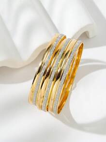6pcs Women's Metal Chain Rhinestone Decorated Bangle Bracelets, Suitable For Travel