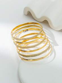 6pcs Women's Metal Chain Rhinestone Decorated Bangle Bracelets, Suitable For Travel