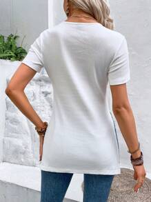 SHEIN LUNE Áo thun nữ Chia màu trơn Giải trí - trắng - Xem 2