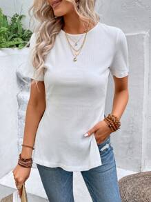 SHEIN LUNE Áo thun nữ Chia màu trơn Giải trí - trắng - Xem 6