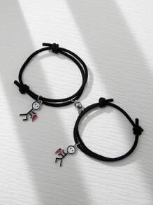 Bộ 2 chiếc vòng tay mặt dây chuyền hình người và trái tim dành cho cặp đôi. - Nhiều màu - Xem 3