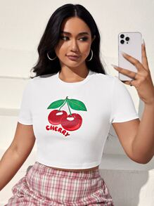 SHEIN EZwear Áo thun Plus size Lá thư Rau quả Giải trí - trắng - Xem 1