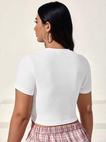 SHEIN EZwear Áo thun Plus size Lá thư Rau quả Giải trí - trắng - Xem 2