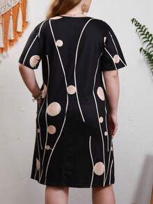 大碼波點圖案隱藏口袋洋裝 - 黑色 - 查看 2