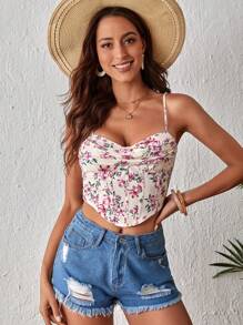 SHEIN VCAY Floral Print Draped Collar Cami Top - Multicolor - View 6