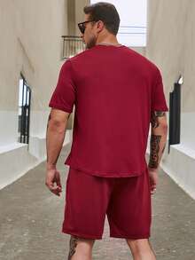 Manfinity Men Plus Letter Graphic Tee & Drawstring Waist Shorts