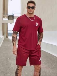 Manfinity Men Plus Letter Graphic Tee & Drawstring Waist Shorts