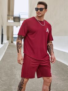 Manfinity Men Plus Letter Graphic Tee & Drawstring Waist Shorts