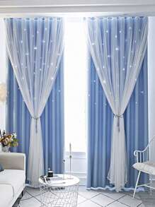 Cortina una sola pieza con abertura de estrella doble capas - Azul - Ver 4