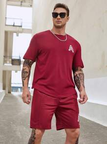 Manfinity Men Plus Letter Graphic Tee & Drawstring Waist Shorts