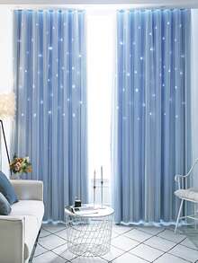 Cortina una sola pieza con abertura de estrella doble capas - Azul - Ver 5