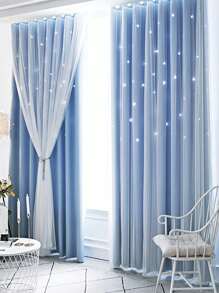 Cortina una sola pieza con abertura de estrella doble capas - Azul - Ver 6