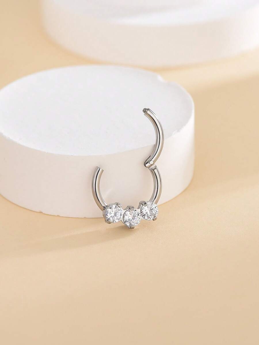 方晶鋯石裝飾鼻環 - 銀色 - 查看 1