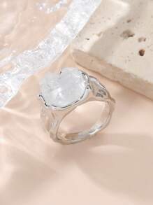 1 chiếc nhẫn trang trí bằng đá hợp kim kẽm hợp kim thời trang dành cho nam nữ để trang trí hàng ngày - Bạc - Xem 1