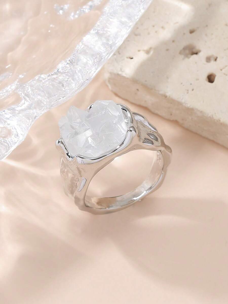 1 chiếc nhẫn trang trí bằng đá hợp kim kẽm hợp kim thời trang dành cho nam nữ để trang trí hàng ngày - Bạc - Xem 1
