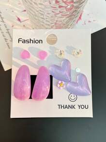 10 cái/bộ Bông tai Hoa & Trái tim - Nhiều màu - Xem 1