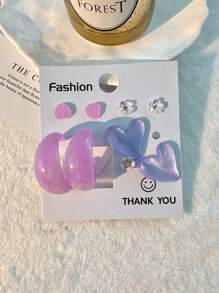 10 cái/bộ Bông tai Hoa & Trái tim - Nhiều màu - Xem 2