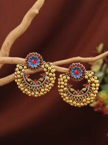 1pair Bohemian Sunflower Decor Stud Earrings For Women For Vacation - Yellow Gold - View 1