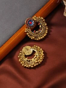 1pair Bohemian Sunflower Decor Stud Earrings For Women For Vacation - Yellow Gold - View 2