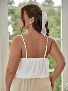 SHEIN Frenchy Plus Embroidery Mesh Trim Cami Top - White - View 5