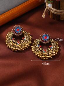 1pair Bohemian Sunflower Decor Stud Earrings For Women For Vacation - Yellow Gold - View 3