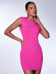 SHEIN BAE 素色露背緊身連衣裙 - 玫紅色 - 查看 5