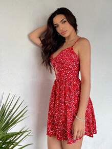 Soleia Ditsy Floral Print Twist Front Cut Out Cami Dress - Multicolor - View 5