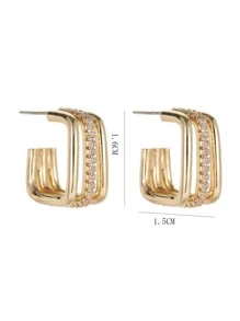 1pair Fashionable Cubic Zirconia Decor Geometric Cuff Hoop Earrings For Women For Daily Decoration - Yellow Gold - View 4