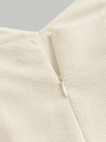 SHEIN MOD 雞心領口泡泡袖荷葉邊洋裝 - 米色 - 查看 3