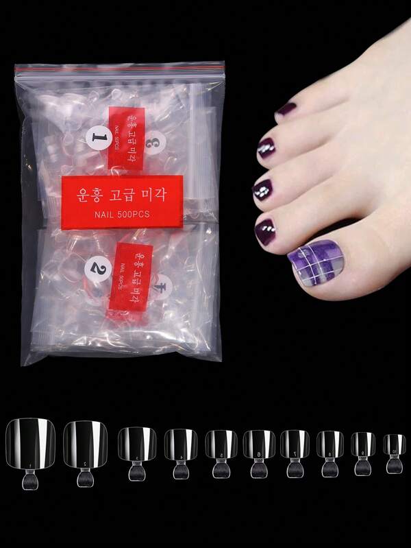 Elevate Your Style With 500pcs Square Transparent Clear Fake Toenail