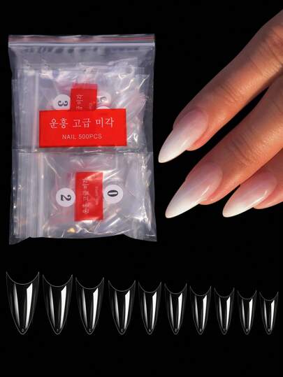 500pcs/Bag Acrylic Nail Tips Stiletto Coffin Almond Nails Practice Nail Capsules Artificial False Soft Gel Full Cover Nail Tips Manicure Tool