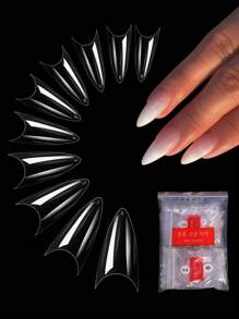500片/袋 亚克力美甲贴片 尖头 棺材头 杏仁头 练习用甲片 人造假软胶全覆盖甲片 美甲工具 美甲用品 - 無色 - 查看 5