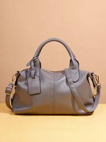 Small Top Handle Bag Embossed Detail Minimalist - Grey - View 1