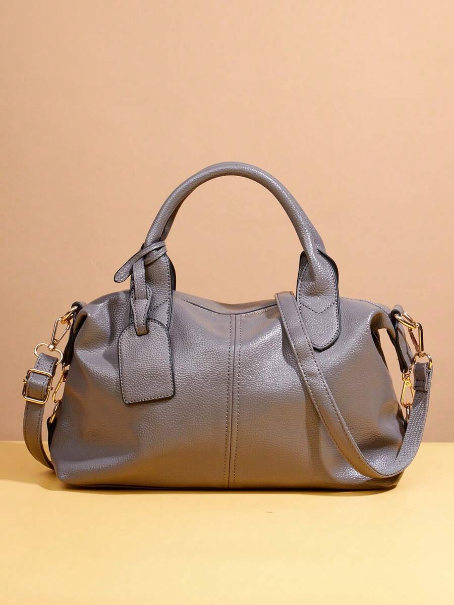 Small Top Handle Bag Embossed Detail Minimalist - Grey - View 1