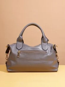 Small Top Handle Bag Embossed Detail Minimalist - Grey - View 2