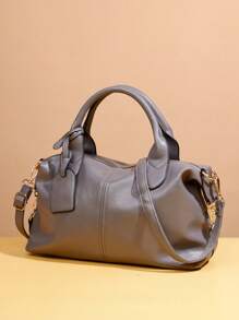 Small Top Handle Bag Embossed Detail Minimalist - Grey - View 3