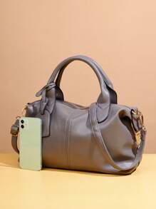 Small Top Handle Bag Embossed Detail Minimalist - Grey - View 4