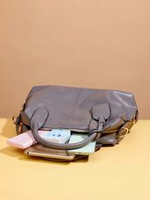 Small Top Handle Bag Embossed Detail Minimalist - Grey - View 5