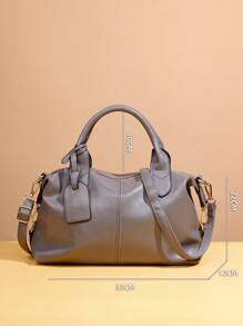 Small Top Handle Bag Embossed Detail Minimalist - Grey - View 6