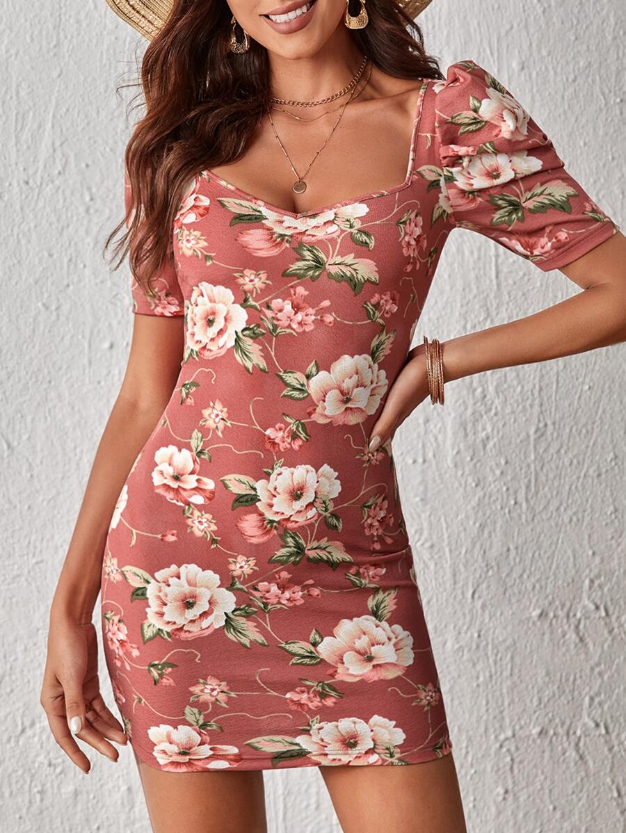 SHEIN Privé Đầm Hoa Tất cả trên in Boho - Bụi hồng - Xem 1