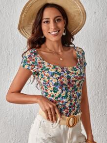 SHEIN VCAY 印花大圓領T恤 - 彩色 - 查看 5