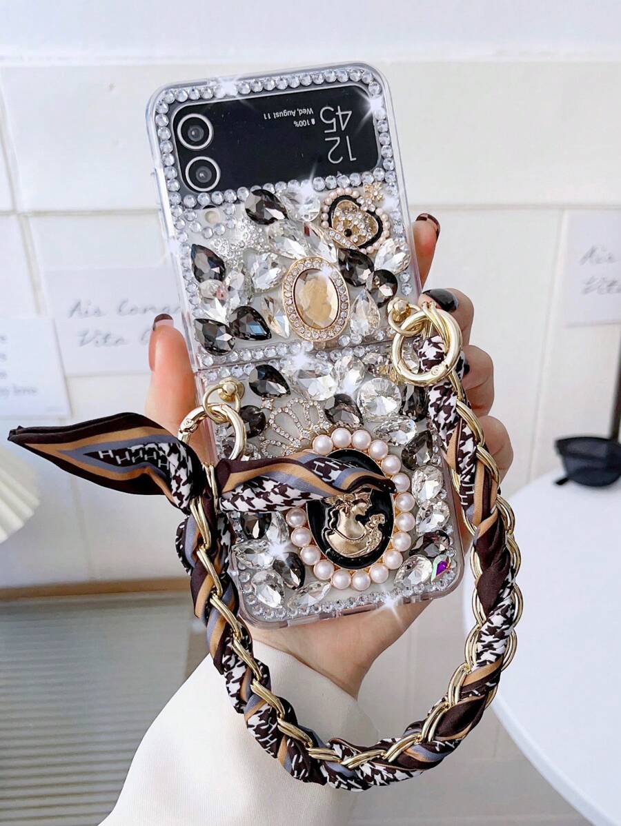 Vỏ điện thoại trang trí rhinestone có dây buộc - màu đen - Xem 1