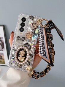 Vỏ điện thoại trang trí rhinestone có dây buộc - màu đen - Xem 2