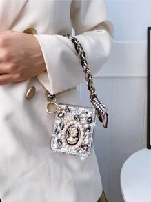 Vỏ điện thoại trang trí rhinestone có dây buộc - màu đen - Xem 3