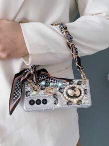 Vỏ điện thoại trang trí rhinestone có dây buộc - màu đen - Xem 4